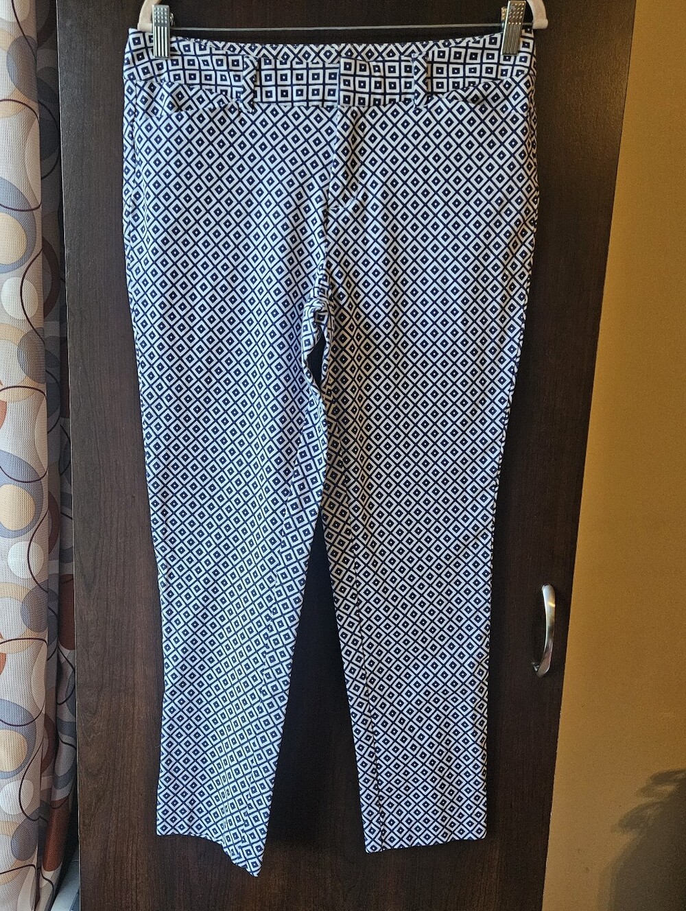 Faded Glory Navy Blue & White Diamond Print Pants Size 10